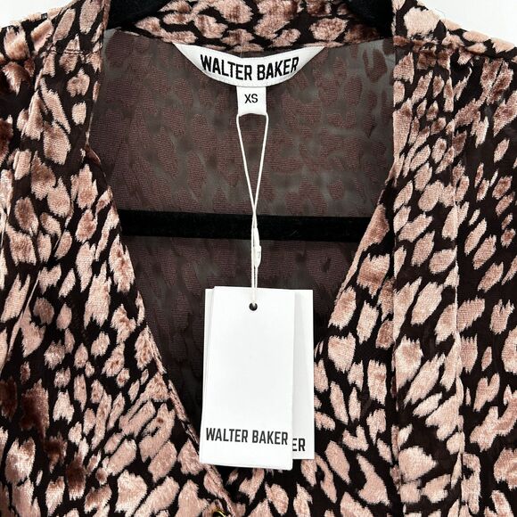 NWT WALTER BAKER Pink Black Velvet Animal Print Button Up Balloon Sleeve Top XS - Picture 6 of 7